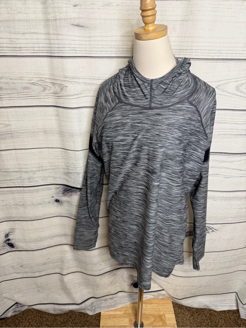 GAP Gray Striped Hooded Performance Top